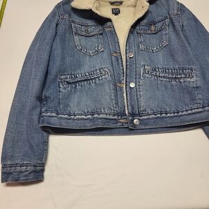 GAP Women's Blue Denim Jacket with Cream Lining Size Medium Sherpa Lined